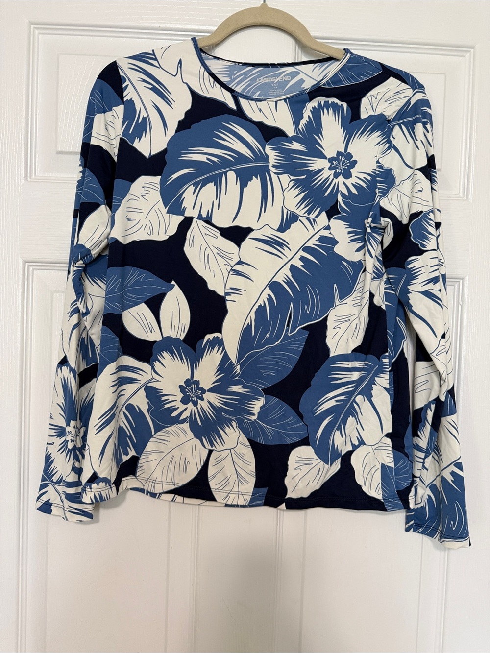 Lands' End Navy, Blue & White Floral Long-Sleeve rash guard